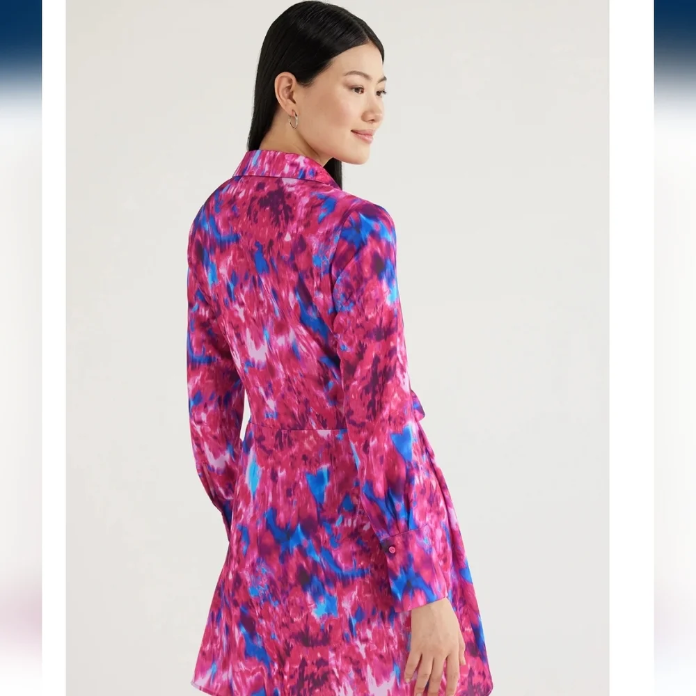 Scoop Long Sleeve Button Front Side Tie Short Dress, L (12-14) Pink multi - Picture 4 of 6